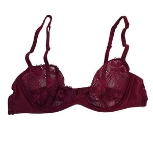 Simone Perele Burgundy Lace Underwire Balconette Bra 36B
